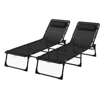 Outsunny Set de Doua Sezlonguri Pliabile cu Spatar Reglabil in Patru Pozitii - Negru | Aosom Romania imagine