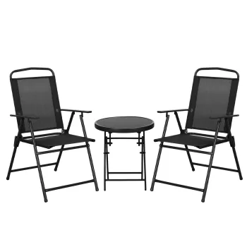 Outsunny Set de Exterior din 3 Piese cu Masa cu Blat din Sticla si 2 Scaune Pliabile din Plasa, ?45x50 cm, Gri Deschis | Aosom Romania imagine