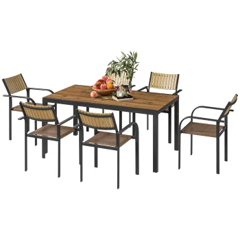 Outsunny Set de Exterior din 7 Piese cu Masa Extensibila si 6 Scaune Suprapozabile, 160/240x90x74 cm, Maro | Aosom Romania imagine