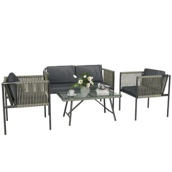 Outsunny Set de Exterior din Rattan 2 Fotolii, Canapea si Masuta Gri | Aosom Romania imagine