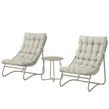 Outsunny Set de gradina 3 piese cu 2 scaune lounge, masa de cafea si perne pentru exterior, patio, balcon, Gri deschis | Aosom Romania imagine