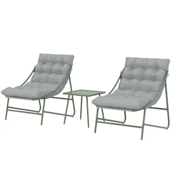 Outsunny Set de gradina 3 piese cu 2 scaune lounge, masa de cafea si perne pentru exterior terasa balcon gri deschis | Aosom Romania imagine