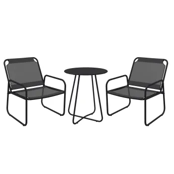 Outsunny Set de gradina 3 piese, salon de gradina, 2 scaune 1 masa rotunda, otel si tesatura mesh, gri | Aosom Romania imagine