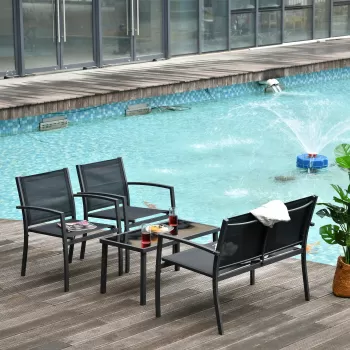 Outsunny Set de Gradina 4 bucati cu Masuta de cafea, 2 Scaune si o Panca in Metal, Negru | AOSOM RO imagine