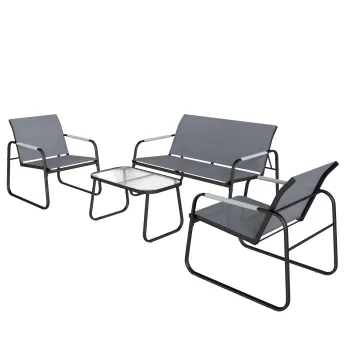 Outsunny Set de Gradina 4 Piese, Canapea cu 2 Locuri, 2 Fotolii, Masuta din Sticla Temperata, Gri | Aosom Romania imagine