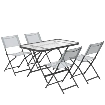 Outsunny Set de Gradina 5 Piese - 4 Scaune Pliabile din Textilene si Masa din Sticla Securizata, Gri | Aosom Romania imagine