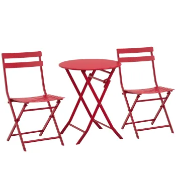Outsunny Set de gradina bistro pliabil - masa rotunda O 60 cm cu 2 scaune pliabile - metal termolacat rosu | Aosom Romania imagine