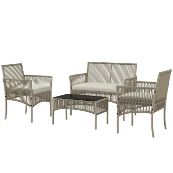 Outsunny Set de Gradina cu 2 Fotolii de Exterior, Canapea si Masuta, 56x56x80 cm, Kaki | Aosom Romania imagine