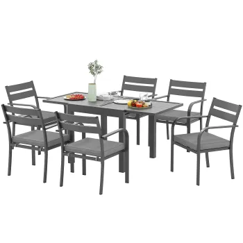 Outsunny Set de Gradina cu Masa Extensibila si 6 Scaune Stivuibile Gri | Aosom Romania imagine
