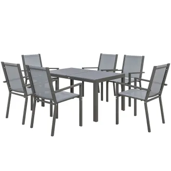 Outsunny Set de Gradina cu Masa si 6 Scaune Stivuibile, 7 Piese, Gri Deschis | Aosom Romania imagine