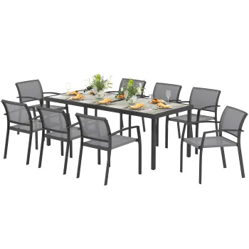 Outsunny Set de Gradina cu Masa si 8 Scaune Stivuibile cu Cotiere Gri | Aosom Romania imagine