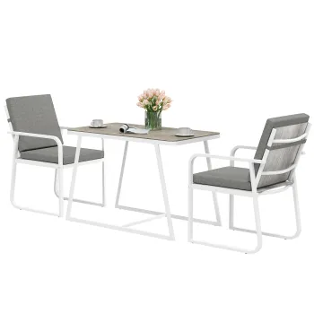 Outsunny Set de Gradina cu Masa si Scaune cu Perne Detasabile, Blat din Sticla si Cadru din Otel, 108x60x72 cm, Alb | Aosom Romania imagine