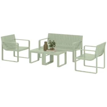 Outsunny Set de Gradina din 5 Piese cu Canapea, 2 Fotolii si 2 Masute, 122x60.5x70 cm, Verde | Aosom Romania imagine