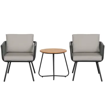 Outsunny Set de gradina din rasina impletita 3 piese cadru din otel 2 fotolii + masa de cafea cu perne incluse gri | Aosom Romania imagine