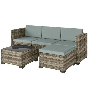 Outsunny Set de gradina exterior din ratan 5 piese cu perne 2 fotolii de colt fotoliu fara brate taburet si masa | Aosom Romania imagine