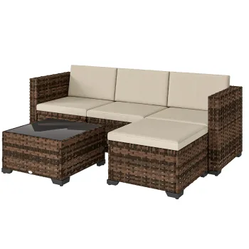 Outsunny Set de gradina exterior din ratan 5 piese cu perne 2 fotolii de colt fotoliu fara brate taburet si masa | Aosom Romania imagine