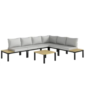 Outsunny Set de gradina modular 6 piese Set canapea exterior transformabil intr-un pat Masa de cafea si masute laterale Gri | Aosom Romania imagine