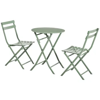 Outsunny Set de Gradina Pliabil de 3 Piese din Otel, 2 Scaune 42x50x81 cm si Masa de Gradina O60x71 cm, Verde imagine