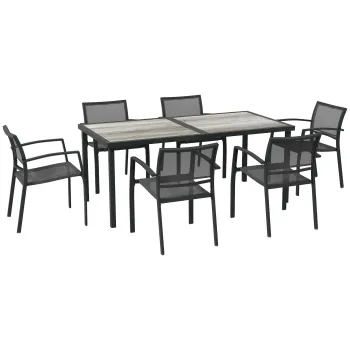 Outsunny Set de Luat Masa din 7 Piese pentru Gradina, Scaune Stivuibile, Set de Luat Masa in Aer Liber pentru Terasa, Masa si Scaune de Exterior imagine