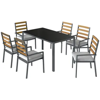 Outsunny Set de luat masa pentru gradina 7 piese, masa si scaune pentru 6 persoane, negru | Aosom Romania imagine