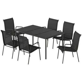 Outsunny Set de Masa 7 Piese: Masa Dreptunghiulara si 6 Scaune Suprapozabile pentru Gradina | Aosom Romania imagine