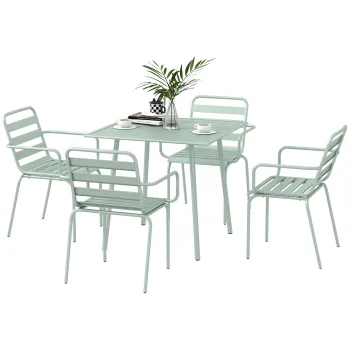 Outsunny set de masa de 5 piese pentru gradina, mobilier exterior rezistent la intemperii, 80x80x74 cm, verde | Aosom Romania imagine