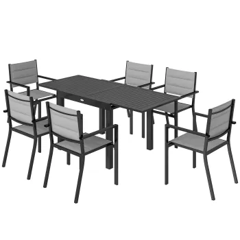 Outsunny Set de masa exterior 7 piese, Masa si scaune pentru terasa din aluminiu pentru 6 persoane cu masa extensibila | Aosom Romania imagine