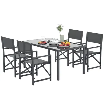 Outsunny Set de masa pentru 5 persoane Grup de scaune din otel cu 4 scaune pliante Masa de sticla Gri | Aosom Romania imagine