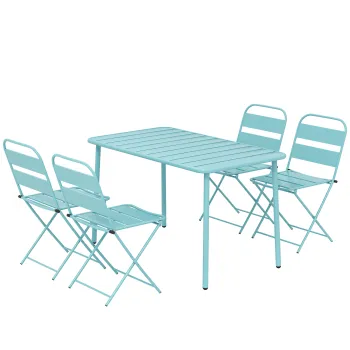Outsunny Set de masa pentru exterior 5 piese, set de gradina pentru 4 persoane cu blat cu sipci si scaune pliante, Verde deschis | Aosom Romania imagine
