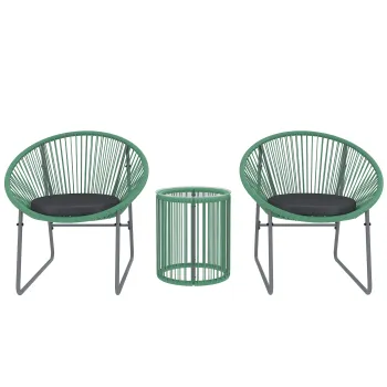 Outsunny Set de mobilier de exterior cu 3 piese, 1 masa, 2 scaune, placa de masa din sticla, poliratan plastic infasurat in cadre de otel, perne moi, Verde | Aosom Romania imagine