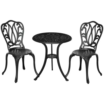 Outsunny Set de mobilier de gradina 2 locuri, 2 scaune si Masa rotunda stil retro din fonta de aluminiu, negru | Aosom Romania imagine
