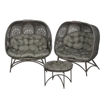 Outsunny Set de mobilier de gradina, 2 scaune din rachita cu masa auxiliara, pliabil, perne pentru sezut, cadru metalic, Culoare: Nisip | Aosom Romania imagine