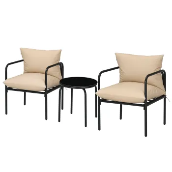 Outsunny Set de mobilier de gradina 3 piese pentru 2 persoane cu 2 fotolii si 1 masa de cafea rotunda, metal, negru si bej | Aosom Romania imagine