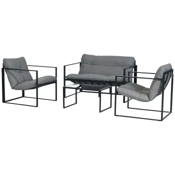 Outsunny Set de mobilier de gradina 4 piese 4 persoane cu canapea pentru 2 persoane, 2 fotolii si masa de cafea gri | Aosom Romania imagine
