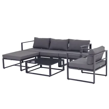 Outsunny set de mobilier de gradina 6 piese, canapele si scaune aluminiu, poliester, sticla, gri pentu 4-5 persoane | Aosom Romania imagine