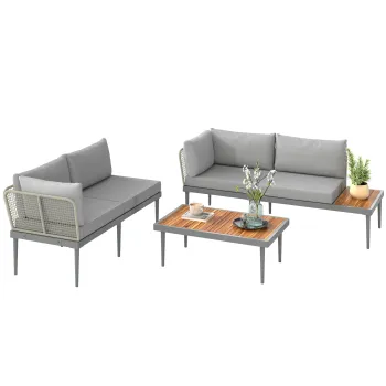 Outsunny Set de Mobilier de Gradina din 3 Piese cu 2 Canapele si Masuta de Cafea, 184x75x71 cm, Gri | Aosom Romania imagine