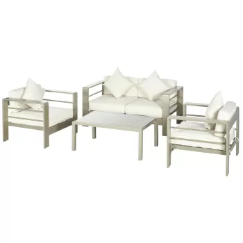 Outsunny Set de mobilier de gradina din 4 piese, cadru de aluminiu, mobilier de curte, cu sezut cu perne gros, 2 scaune | AOSOM RO imagine