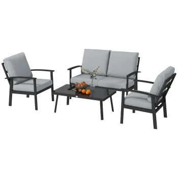 Outsunny Set de Mobilier de Gradina din 4 Piese, cu Canapea, 2 Fotolii si Masuta de Cafea, 127x74x80 cm, Gri Carbune | Aosom Romania imagine