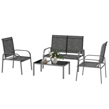 Outsunny Set de Mobilier de Gradina din 4 Piese cu Canapea, 2 Scaune si Masa de Cafea, 108x66x86 cm, Negru | Aosom Romania imagine