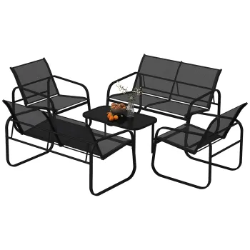 Outsunny Set de Mobilier de Gradina din 5 Piese, cu 2 Canapele, 2 Fotolii si o Masuta de Cafea, 111x70x75 cm, Negru | Aosom Romania imagine