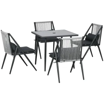 Outsunny Set de Mobilier de Gradina din 5 Piese, Set de Luat Masa in Aer Liber pentru Terasa, Masa si Scaune de Exterior cu 4 Locuri cu Perne imagine