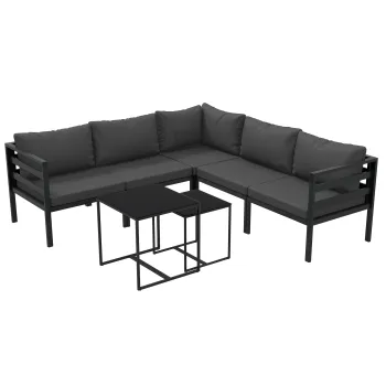 Outsunny Set de Mobilier de Gradina din 7 Piese cu Canapea de Colt, Masa de Cafea, Set de Mobilier Sectional, Gri imagine