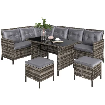 Outsunny Set de mobilier de gradina din PE-Rattan, pentru 5 persoane, Set de lounge din rattan, perne detasabile, Gri + Maro | Aosom Romania imagine