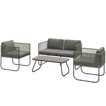 Outsunny Set de mobilier de gradina din poliratan lounge cu canapea, scaun, masa, perne rezistente la intemperii 116 x 60 x 69 cm maro + gri inchis | Aosom Romania imagine