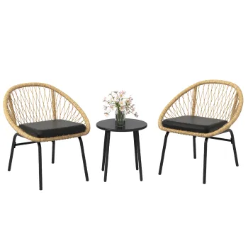 Outsunny Set de mobilier de gradina din rachita, set de mobilier de terasa, 2 scaune & masa, Galben | Aosom Romania imagine