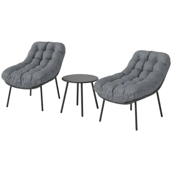 Outsunny Set de mobilier de gradina exterior din rasina intretesuta 2 persoane cu perne de 15 cm grosime gri | Aosom Romania imagine