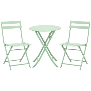 Outsunny Set de Mobilier de Gradina pentru 2 Persoane Masa Bistrou cu 2 Scaune pentru Curte Gradina Pliabil Verde | Aosom Romania imagine
