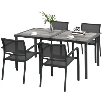 Outsunny Set de Mobilier de Gradina, Set Mobilier Gradina cu 1 Masa, 4 Scaune, 150 x 87 x 72 cm, Gri | Aosom Romania imagine