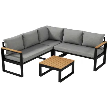 Outsunny Set de mobilier pentru gradina din 4 piese cu 2 canapele pentru doua persoane, coltar, masuta de cafea, Mobilier de colt pentru exterior, Gri imagine