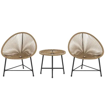 Outsunny Set din Ratan din 3 Piese cu Scaune, Masuta de Cafea si Perne, 72x68x81 cm, Natural | Aosom Romania imagine
